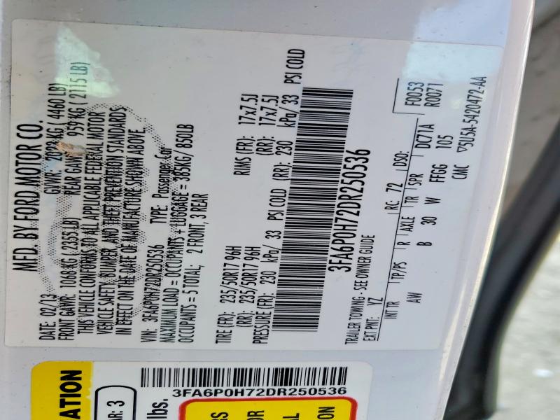 Aukcja sprzedaży 2013 Ford Fusion, vin: 3FA6P0H72DR250536, numer aukcji: 76173375