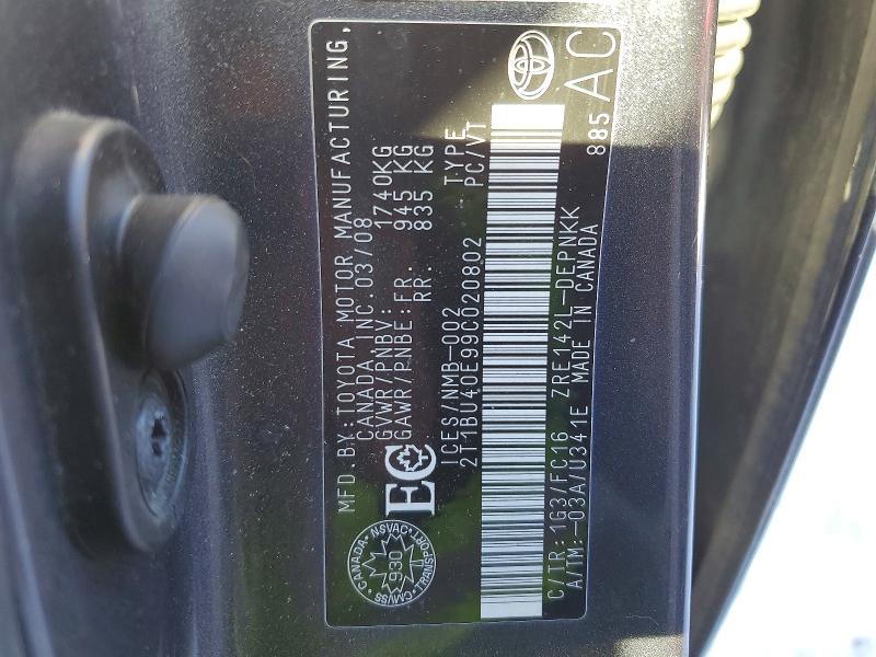 Aukcja sprzedaży 2009 Toyota Corolla, vin: 2T1BU40E99C020802, numer aukcji: 73890645