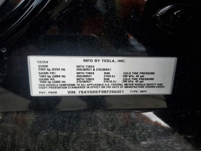 78697595 :رقم المزاد ، 7SAYGDEF9SF266451 vin ، 2025 Tesla Model Y مزاد بيع