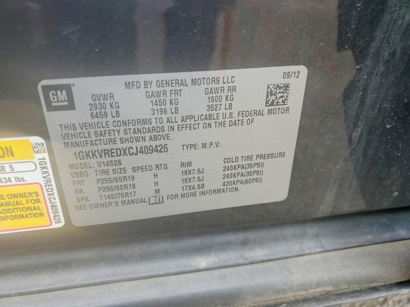 2012 Gmc Acadia მანქანა იყიდება აუქციონზე, vin: 1GKKVREDXCJ409426, აუქციონის ნომერი: 79543835