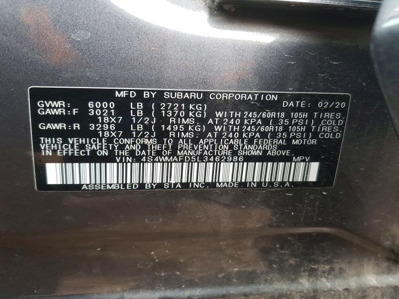 Aukcja sprzedaży 2020 Subaru Ascent, vin: 4S4WMAFD5L3462986, numer aukcji: 77892655
