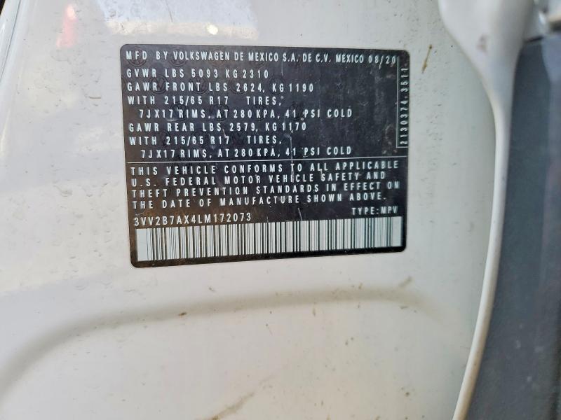 2020 Volkswagen Tiguan მანქანა იყიდება აუქციონზე, vin: 3VV2B7AX4LM172073, აუქციონის ნომერი: 78649815