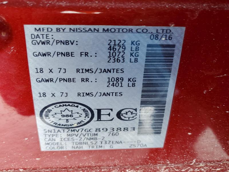 Aukcja sprzedaży 2016 Nissan Rogue, vin: 5N1AT2MV7GC893883, numer aukcji: 75859135