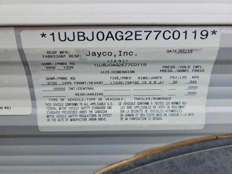 Aukcja sprzedaży 2014 Jayco Trailer, vin: 1UJBJ0AG2E77C0119, numer aukcji: 78515115
