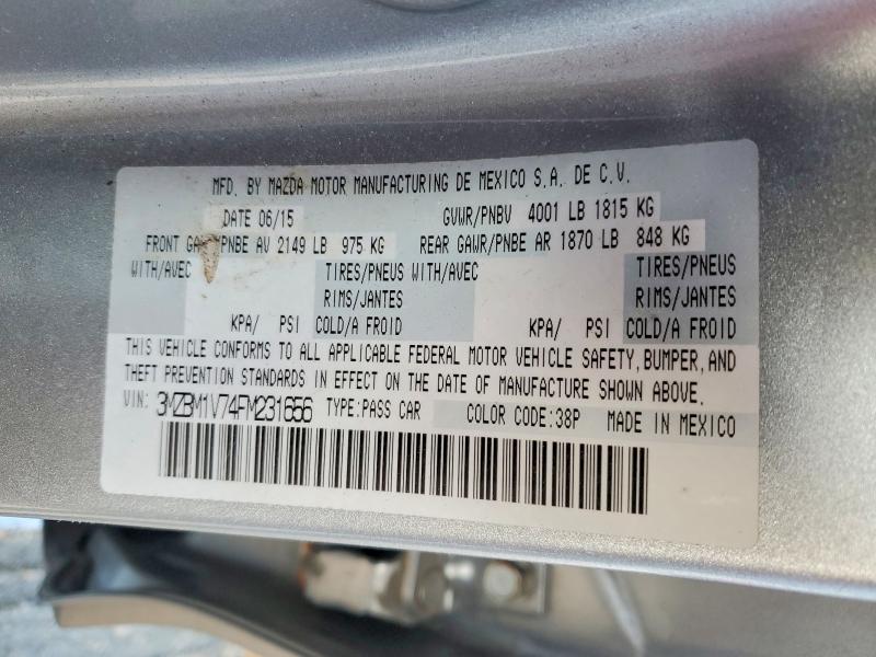 2015 Mazda 3 მანქანა იყიდება აუქციონზე, vin: 3MZBM1V74FM231656, აუქციონის ნომერი: 78838445