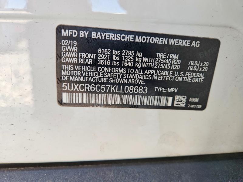 95890725 :رقم المزاد ، 5UXCR6C57KLL08683 vin ، 2019 Bmw X5 مزاد بيع