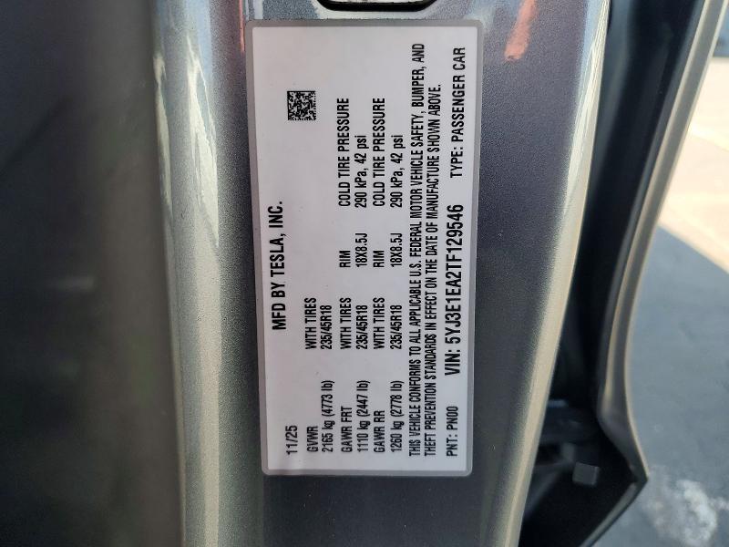 Aukcja sprzedaży 2026 Tesla Model 3, vin: 5YJ3E1EA2TF129546, numer aukcji: 77323075