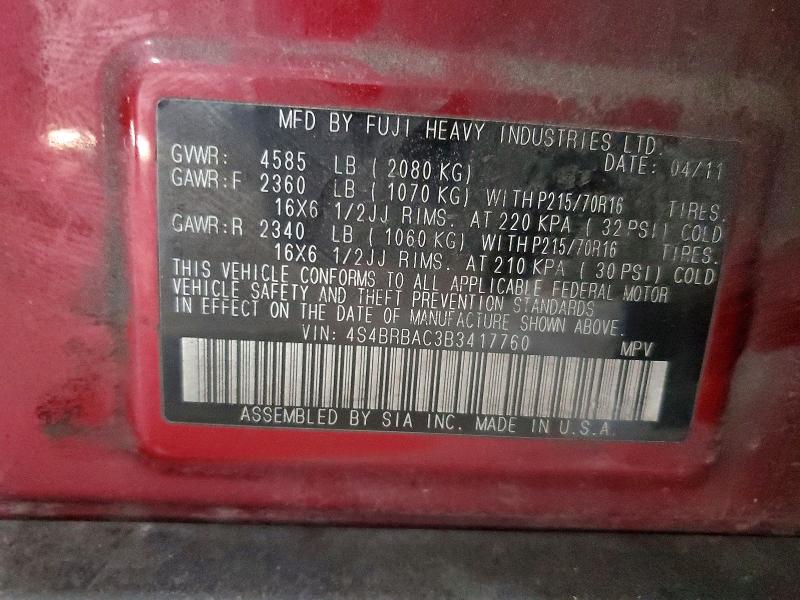 Aukcja sprzedaży 2011 Subaru Outback, vin: 4S4BRBAC3B3417760, numer aukcji: 78473555