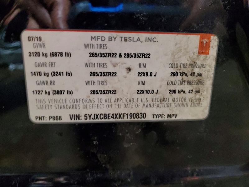 75558785 :رقم المزاد ، 5YJXCBE4XKF190830 vin ، 2019 Tesla Model X مزاد بيع