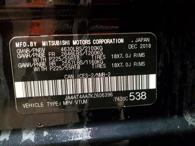 Продаж на аукціоні авто 2019 Mitsubishi Eclipse Cross, vin: JA4AT4AA7KZ606396, номер лоту: 76425355