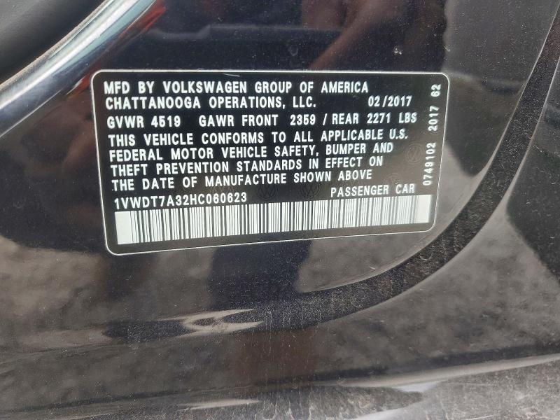 Продаж на аукціоні авто 2017 Volkswagen Passat, vin: 1VWDT7A32HC060623, номер лоту: 79398965