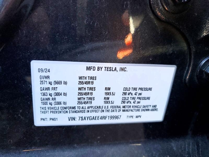 Aukcja sprzedaży 2024 Tesla Model Y, vin: 7SAYGAEE4RF199967, numer aukcji: 76946765