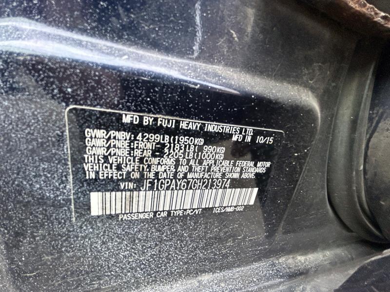 Продаж на аукціоні авто 2016 Subaru Impreza, vin: JF1GPAY67GH213974, номер лоту: 76272195