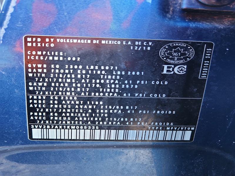 Продаж на аукціоні авто 2019 Volkswagen Tiguan, vin: 3VV2B7AX1KM065335, номер лоту: 75159845
