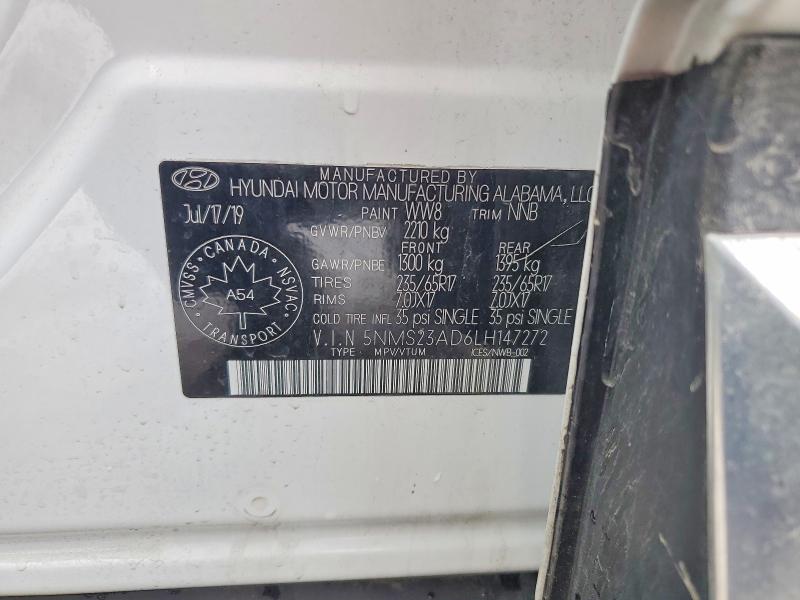 77681575 :رقم المزاد ، 5NMS23AD6LH147272 vin ، 2020 Hyundai Santa Fe مزاد بيع