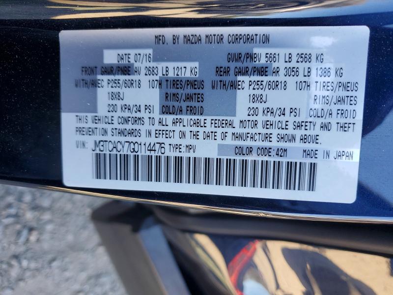 Продаж на аукціоні авто 2016 Mazda Cx-9, vin: JM3TCACY7G0114476, номер лоту: 75950155