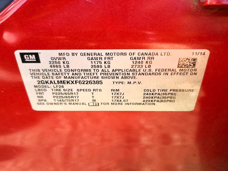 76988655 :رقم المزاد ، 2GKALMEKXF6226385 vin ، 2015 Gmc Terrain مزاد بيع