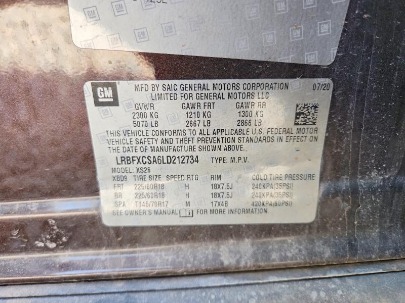 78293355 :رقم المزاد ، LRBFXCSA6LD212734 vin ، 2020 Buick Envision مزاد بيع