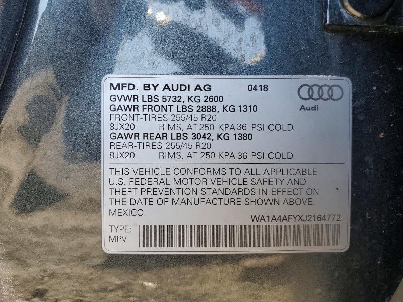 76669575 :رقم المزاد ، WA1A4AFYXJ2164772 vin ، 2018 Audi Sq5 Premiu مزاد بيع