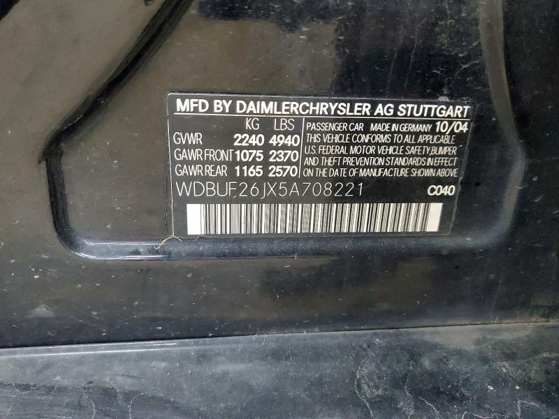 Aukcja sprzedaży 2005 Mercedes-benz E, vin: WDBUF26JX5A708221, numer aukcji: 75293205
