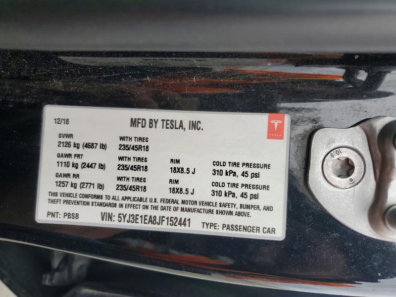 Aukcja sprzedaży 2018 Tesla Model 3, vin: 5YJ3E1EA8JF152441, numer aukcji: 77046295
