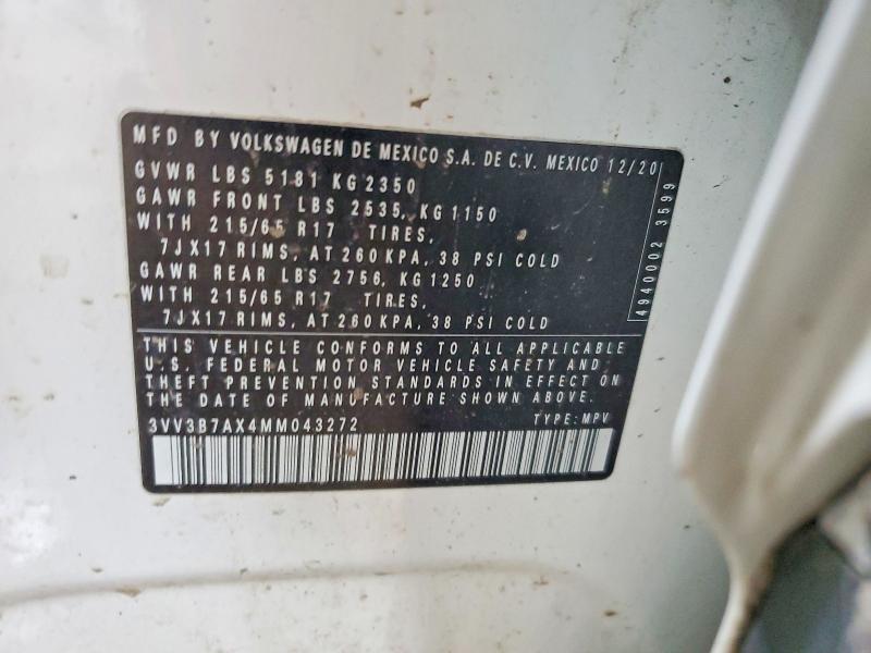 Продаж на аукціоні авто 2021 Volkswagen Tiguan, vin: 3VV3B7AX4MM043272, номер лоту: 78927295