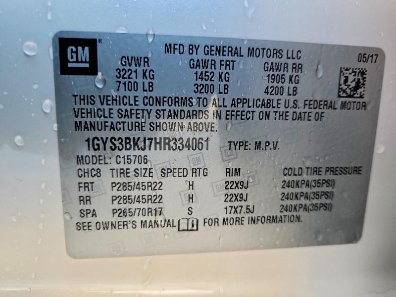 2017 Cadillac Escalade L მანქანა იყიდება აუქციონზე, vin: 1GYS3BKJ7HR334061, აუქციონის ნომერი: 74565135