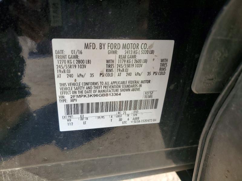 2016 Ford Edge Titan მანქანა იყიდება აუქციონზე, vin: 2FMPK3K96GBB13364, აუქციონის ნომერი: 76287635