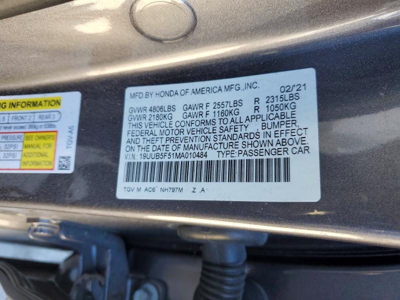 2021 Acura Tlx მანქანა იყიდება აუქციონზე, vin: 19UUB5F51MA010484, აუქციონის ნომერი: 78781145