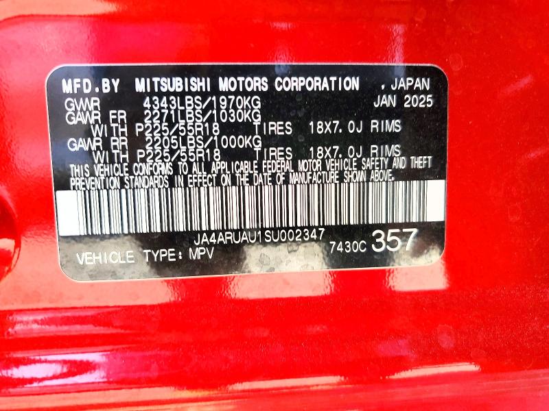Aukcja sprzedaży 2025 Mitsubishi Outlander Sport, vin: JA4ARUAU1SU002347, numer aukcji: 77630865