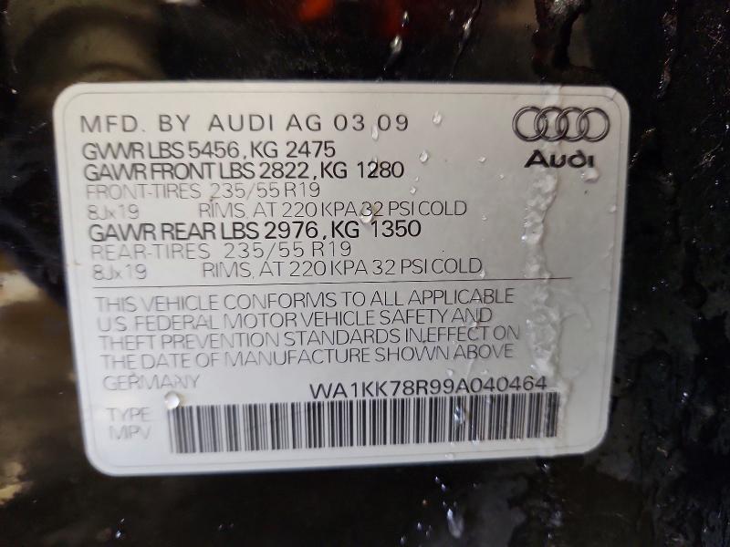 76154285 :رقم المزاد ، WA1KK78R99A040464 vin ، 2009 Audi Q5 مزاد بيع