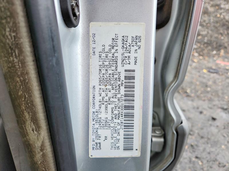 77387625 :رقم المزاد ، JTEBT14RX30017273 vin ، 2003 Toyota 4runner مزاد بيع