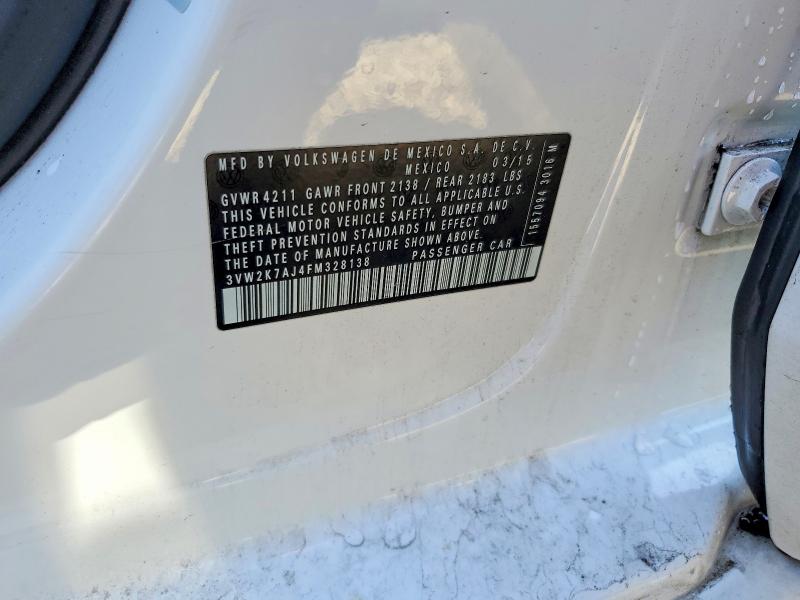 2015 Volkswagen Jetta მანქანა იყიდება აუქციონზე, vin: 3VW2K7AJ4FM328138, აუქციონის ნომერი: 78362305