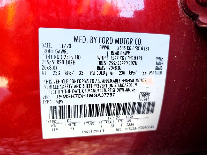 Продажа на аукционе авто 2021 Ford Explorer X, vin: 1FMSK7DH1MGA37787, номер лота: 75933245