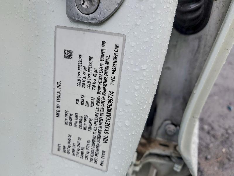 2021 Tesla Model 3 მანქანა იყიდება აუქციონზე, vin: 5YJ3E1EAXMF098774, აუქციონის ნომერი: 79194835