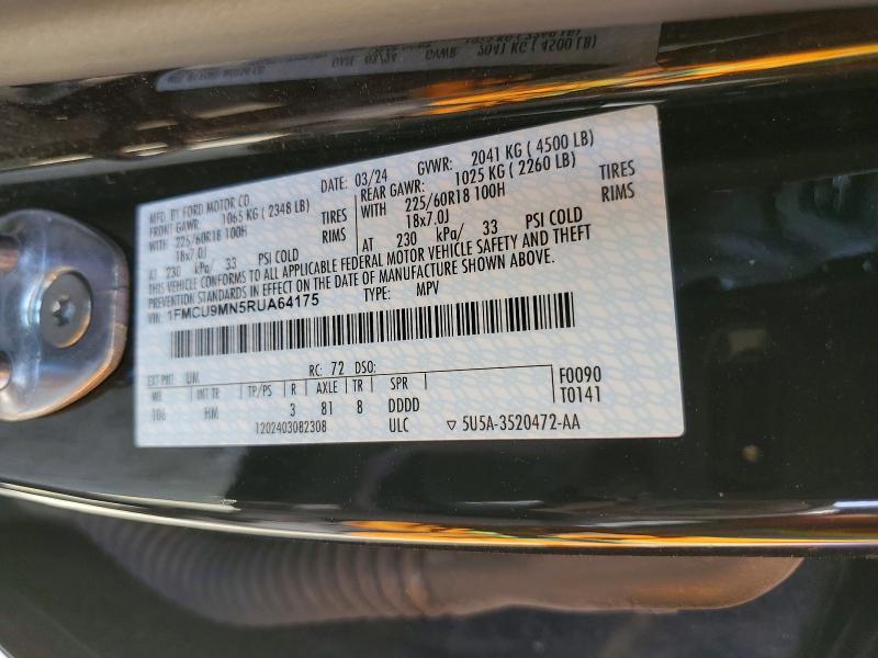 76433705 :رقم المزاد ، 1FMCU9MN5RUA64175 vin ، 2024 Ford Escape St مزاد بيع