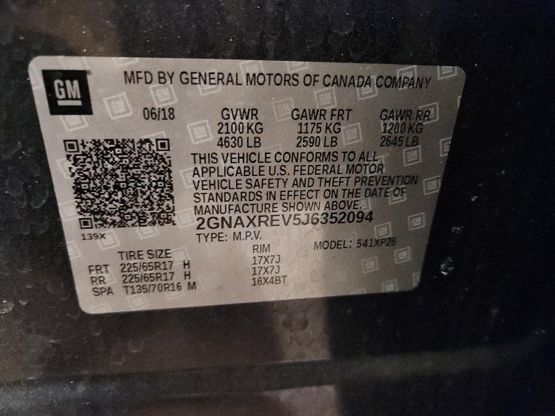 Aukcja sprzedaży 2018 Chevrolet Equinox, vin: 2GNAXREV5J6352094, numer aukcji: 75665745