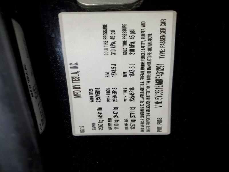 2019 Tesla Model 3 მანქანა იყიდება აუქციონზე, vin: 5YJ3E1EA6KF431291, აუქციონის ნომერი: 77118445