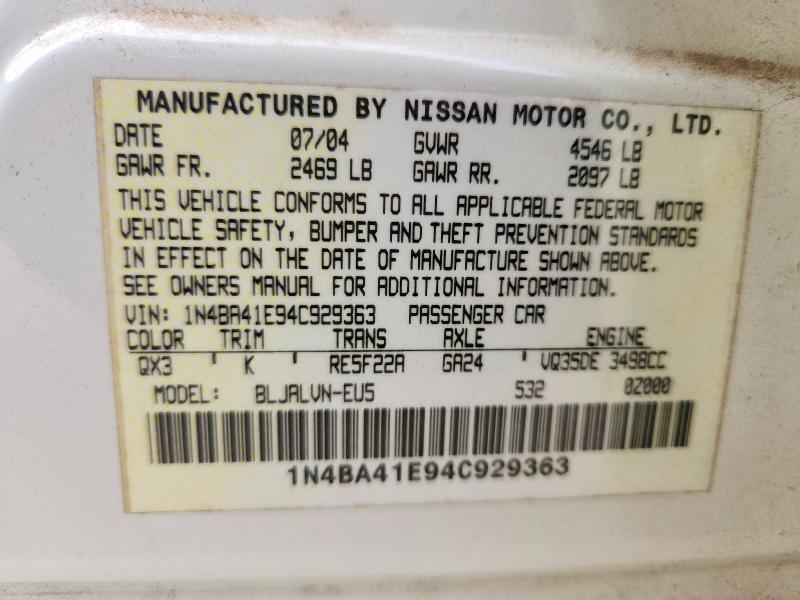 2004 Nissan Maxima Se/ მანქანა იყიდება აუქციონზე, vin: 1N4BA41E94C929363, აუქციონის ნომერი: 76327695
