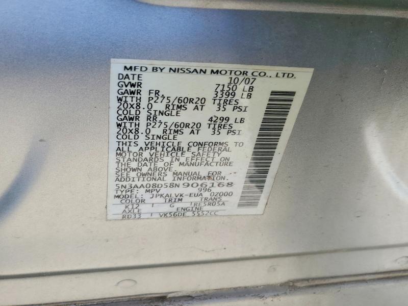 Aukcja sprzedaży 2008 Infiniti Qx56, vin: 5N3AA08D58N906168, numer aukcji: 78385075