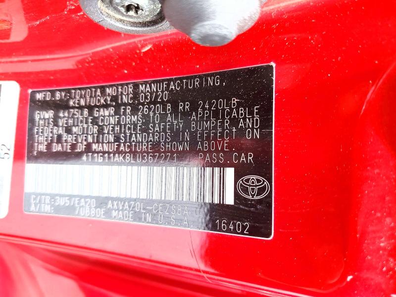 Aukcja sprzedaży 2020 Toyota Camry, vin: 4T1G11AK8LU367271, numer aukcji: 78187145
