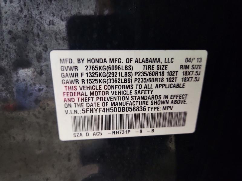 2013 Honda Pilot მანქანა იყიდება აუქციონზე, vin: 5FNYF4H50DB058836, აუქციონის ნომერი: 77622245