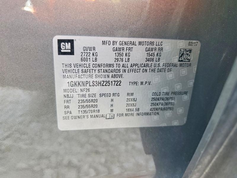 2017 Gmc Acadia მანქანა იყიდება აუქციონზე, vin: 1GKKNPLS3HZ251722, აუქციონის ნომერი: 76817595