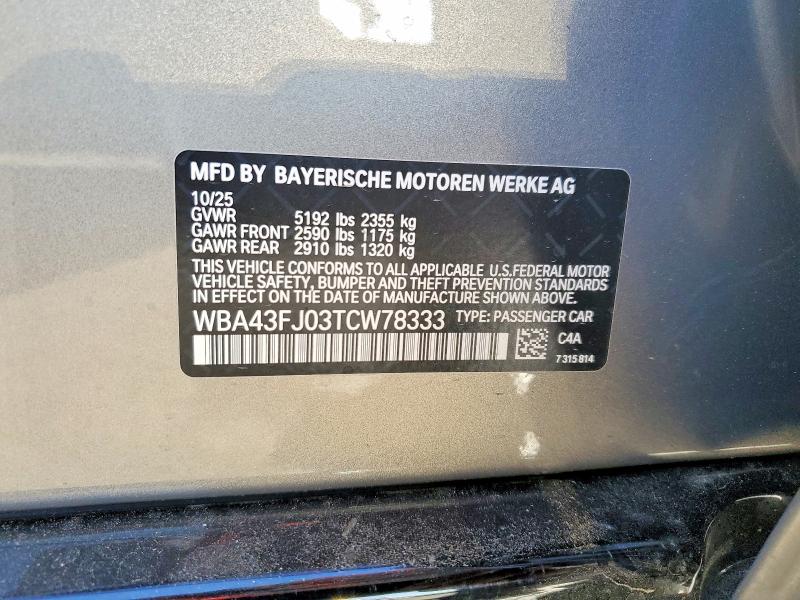 Aukcja sprzedaży 2026 Bmw 530, vin: WBA43FJ03TCW78333, numer aukcji: 76183345