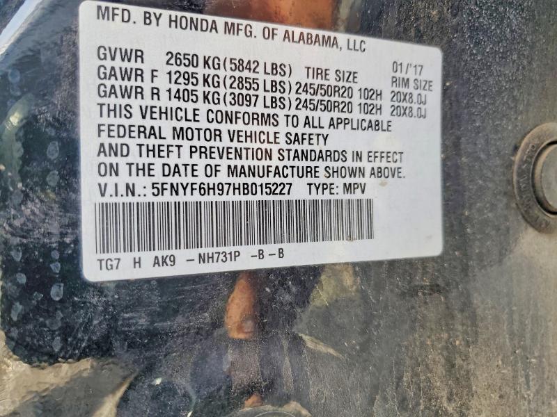 78505475 :رقم المزاد ، 5FNYF6H97HB015227 vin ، 2017 Honda Pilot مزاد بيع