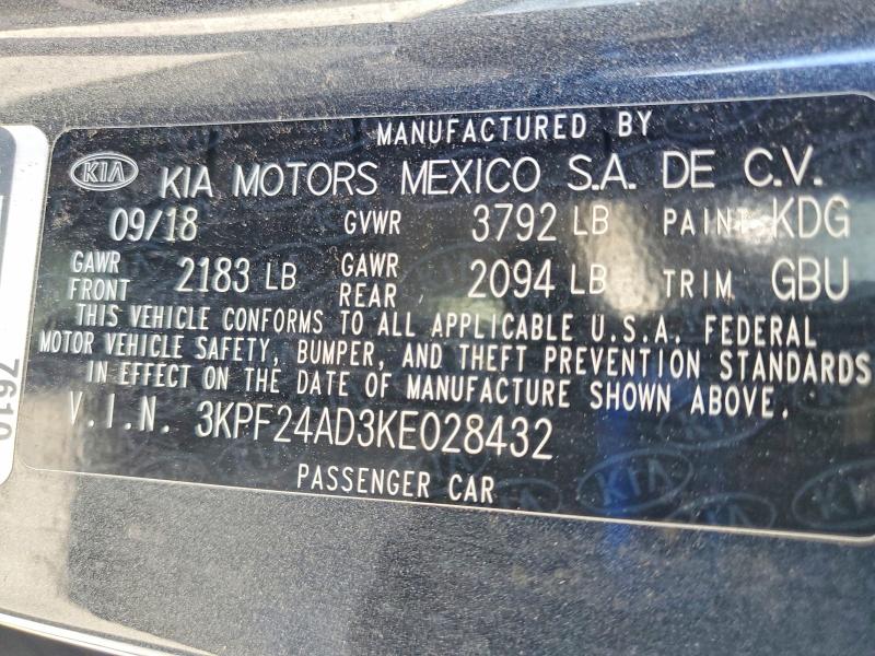 2019 Kia Forte მანქანა იყიდება აუქციონზე, vin: 3KPF24AD3KE028432, აუქციონის ნომერი: 79311265