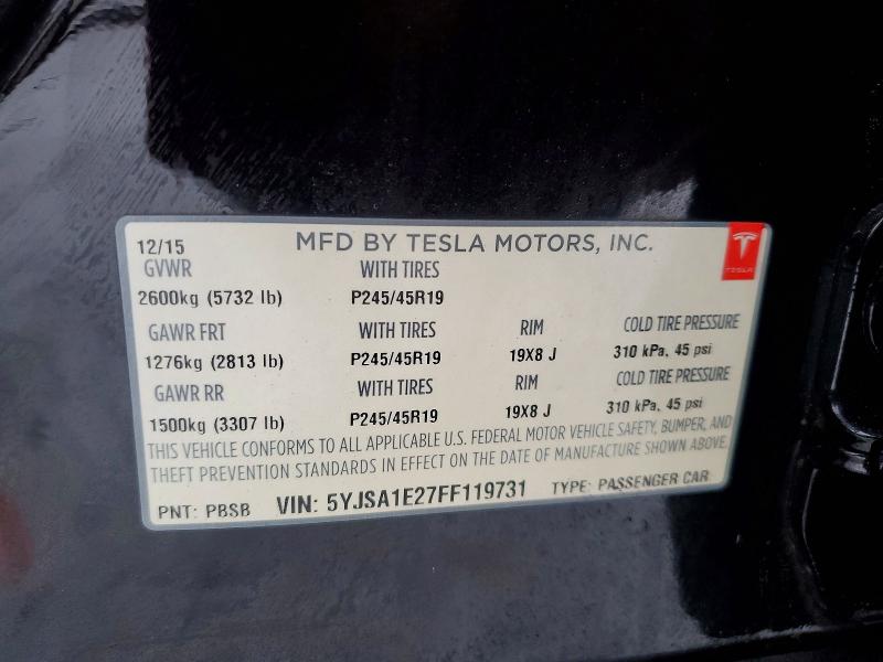 Aukcja sprzedaży 2015 Tesla Model S, vin: 5YJSA1E27FF119731, numer aukcji: 75010635