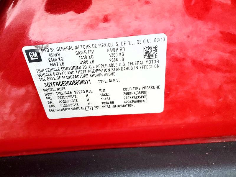 75400775 :رقم المزاد ، 3GYFNCE38DS604811 vin ، 2013 Cadillac Srx مزاد بيع