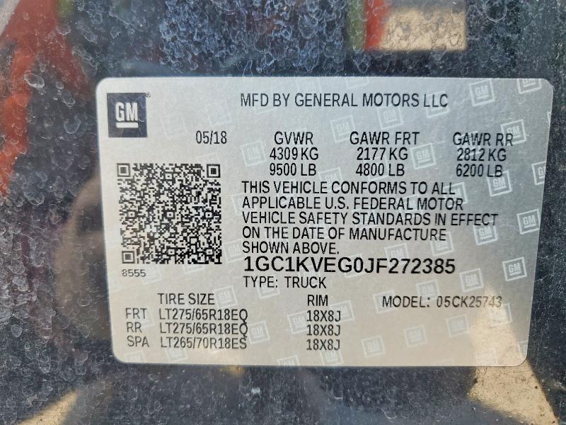 2018 Chevrolet Silverado მანქანა იყიდება აუქციონზე, vin: 1GC1KVEG0JF272385, აუქციონის ნომერი: 76036495