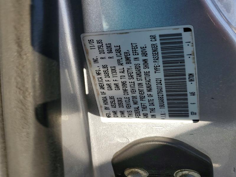 75742935 :رقم المزاد ، 19UUA66276A012421 vin ، 2006 Acura 3.2tl مزاد بيع